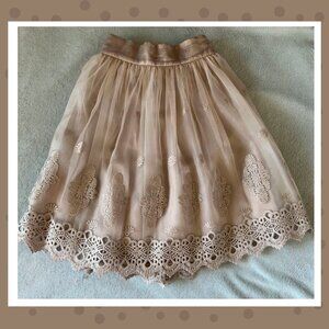 Bebe Beige/Tan Lace Flair Skirt, Side Zipper - Size 00